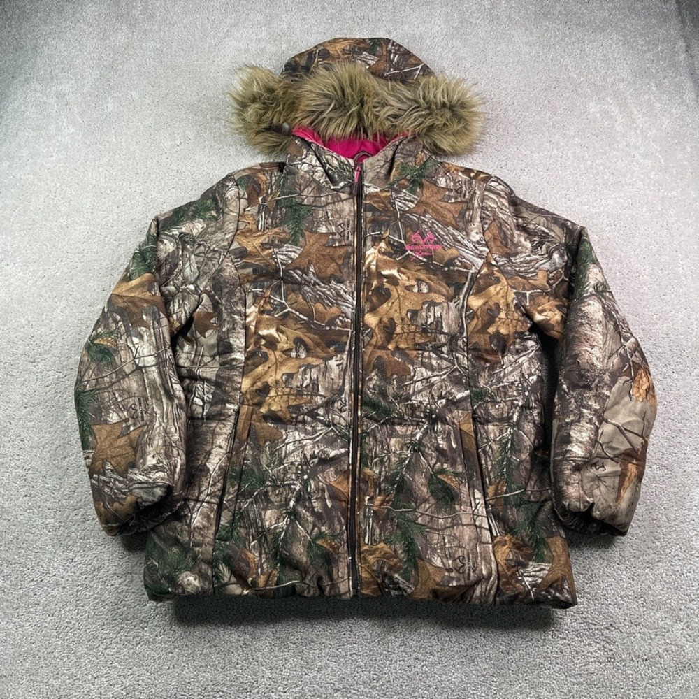 Realtree Jacket Womens XL Brown Camo Xtra Faux Fur Hood Insulated Hunting Coat